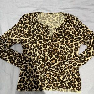 Leopard Print Lightweight Knit Top - Brown & Cream Xs